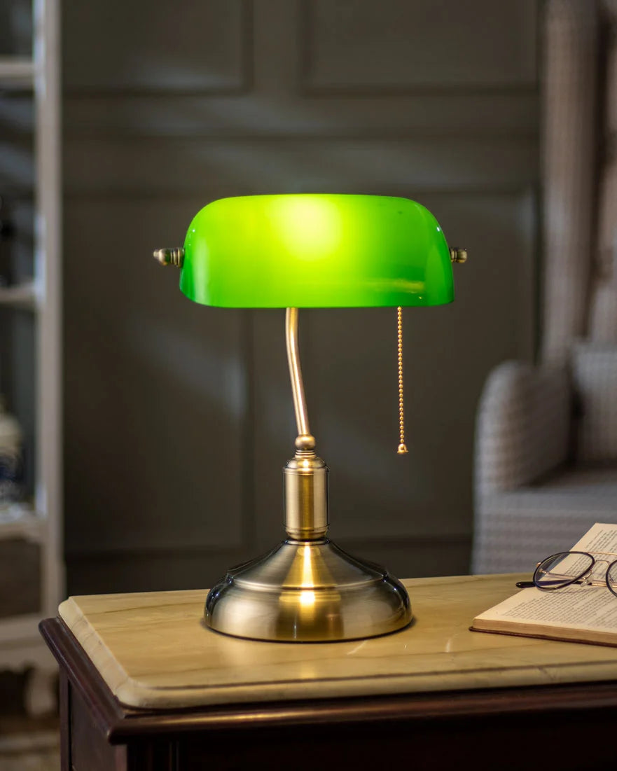 Classic Banker Lamp for office emerald glass
