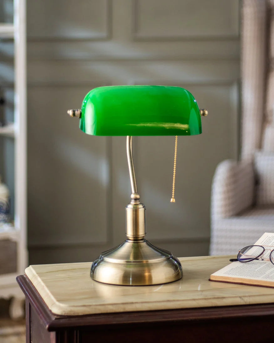 Classic Banker Lamp for office emerald glass