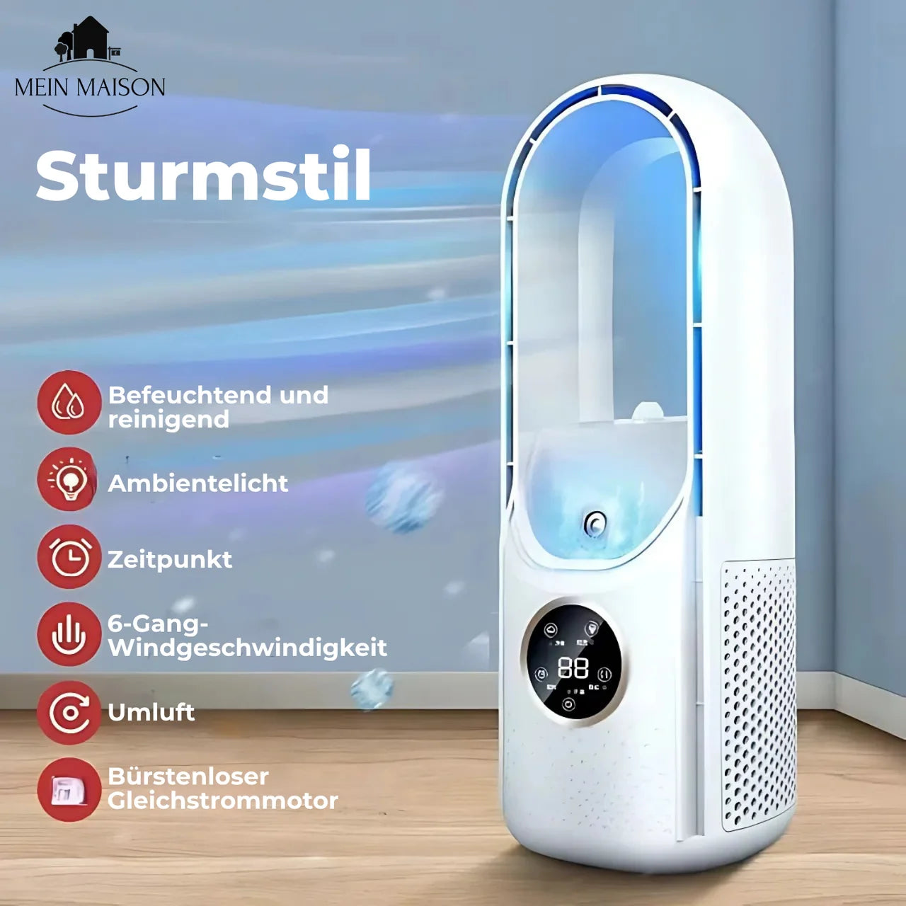 AirCooler | Blade-less USB Fan with Timer & Humidification | Quiet Design for Comfortable Cooling