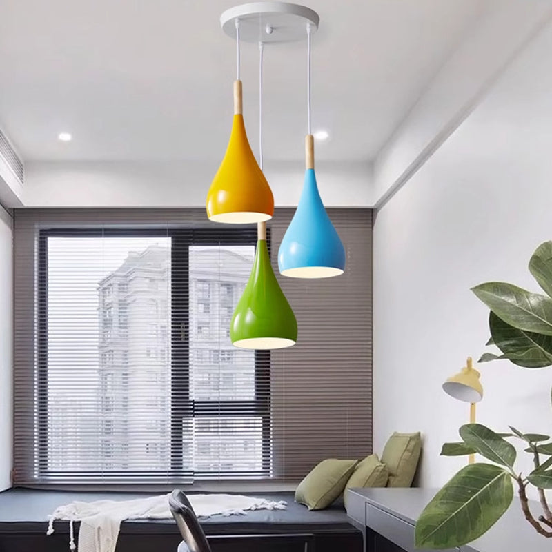 BowLift | Nordic Iron Wood Aluminum Pumpkin Water Drop 1-Light Pendant Light for Dining Room