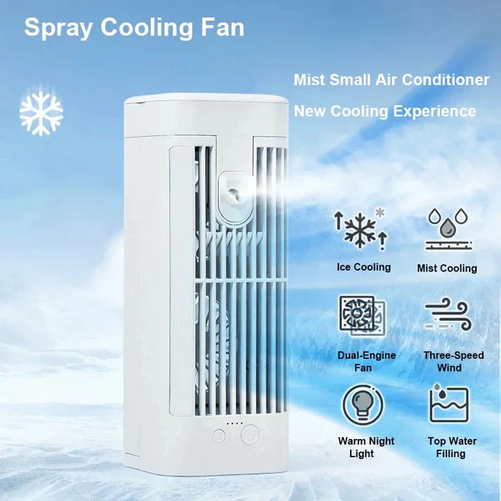 Compact Mini Desk Fan with Spray Cooling & Quiet Operation | USB-Powered for Instant Relief