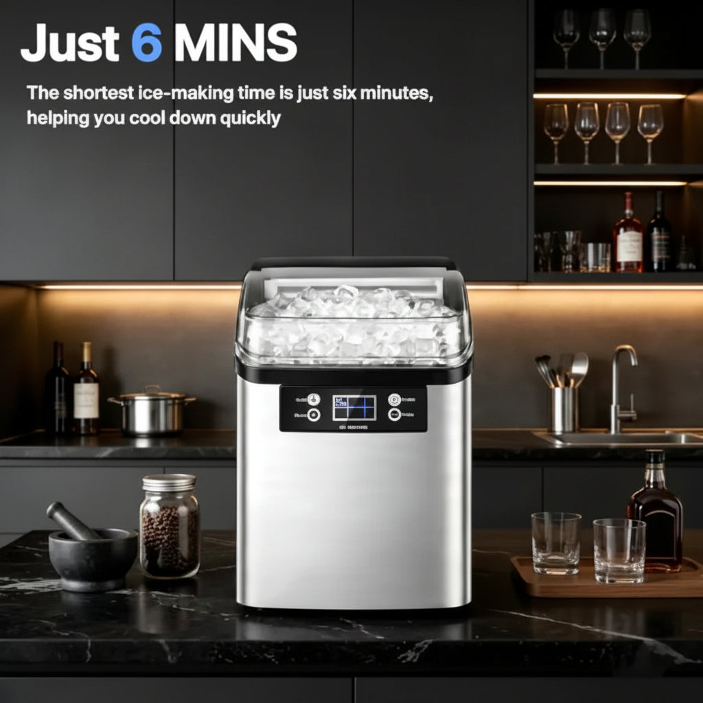Countertop Ice Maker | Automatic Ice Cube Maker with Large Capacity | Compact Design for Quick Refreshments