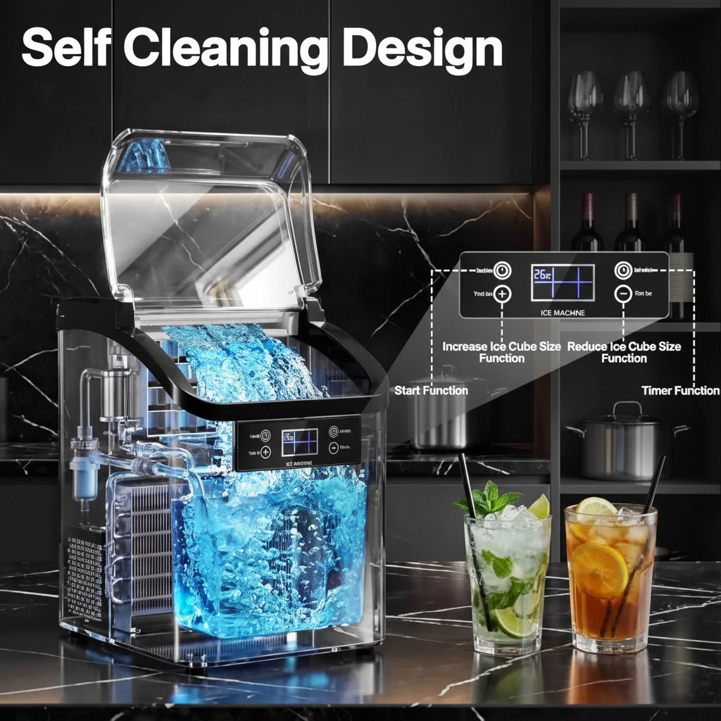 Countertop Ice Maker | Automatic Ice Cube Maker with Large Capacity | Compact Design for Quick Refreshments