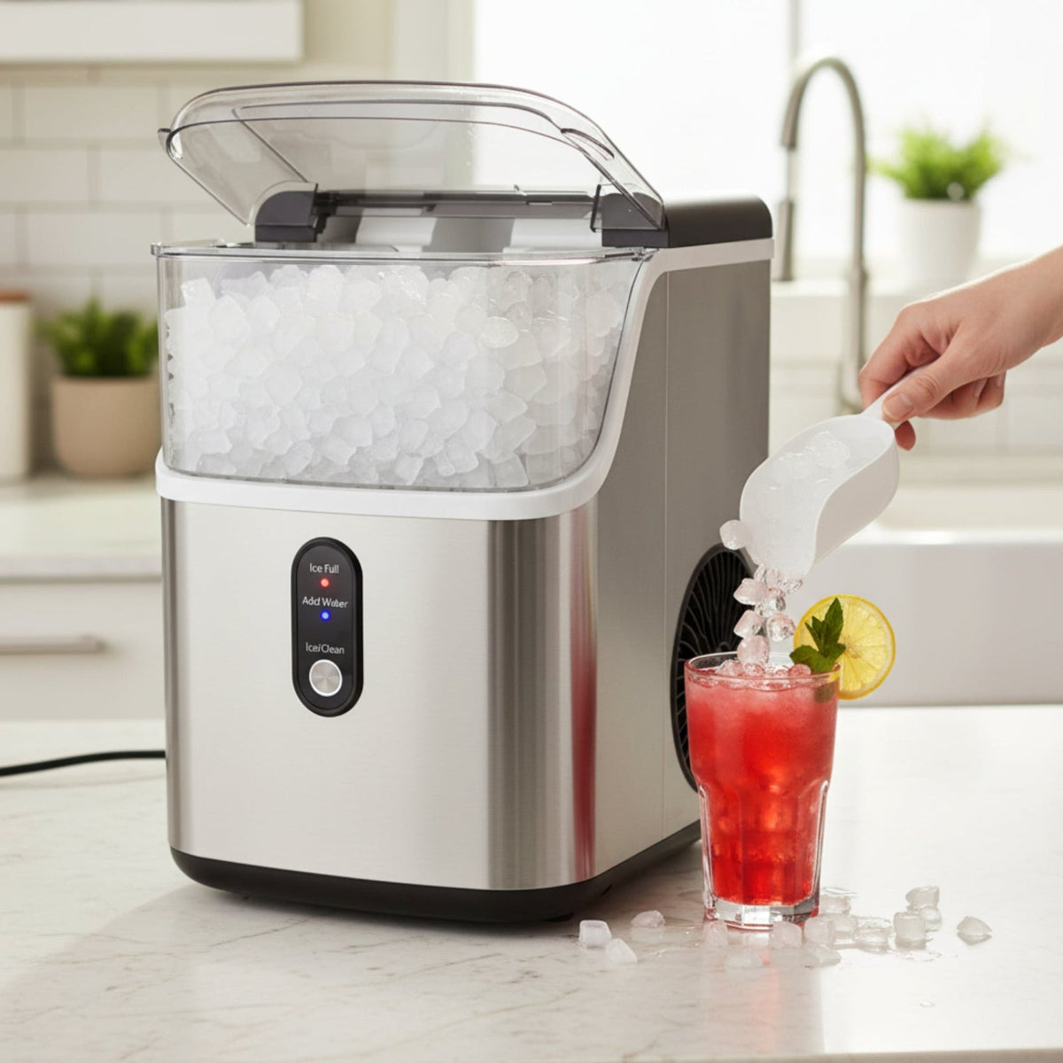 Effortless Nugget Ice Maker | Self-Cleaning Countertop Machine for Soft Chewable Ice