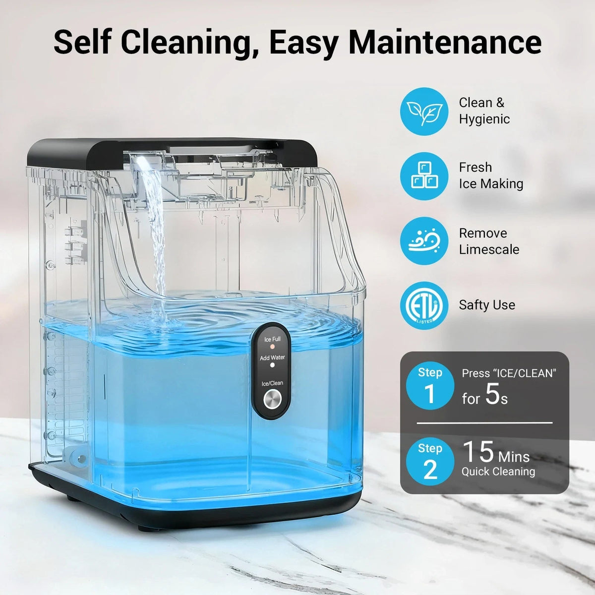 Effortless Nugget Ice Maker | Self-Cleaning Countertop Machine for Soft Chewable Ice