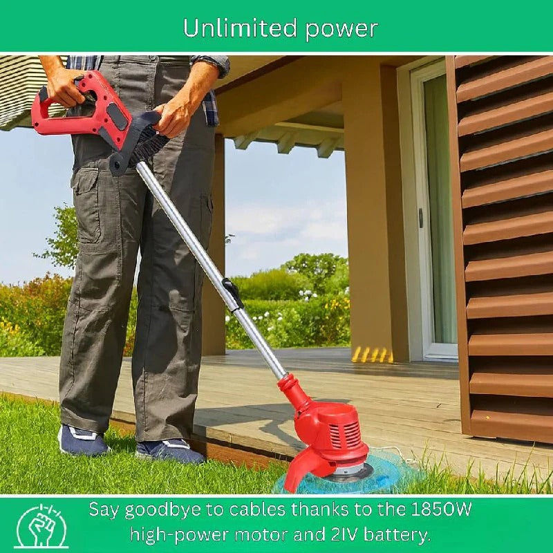 Garden Pro | 21V Cordless Brush Cutter with Adjustable Handle & 90° Rotatable Head for Effortless Trimming