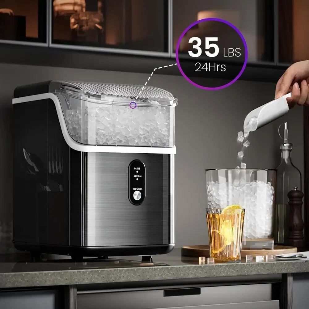 Nugget Ice Maker | Portable Countertop Ice Machine with Self-Cleaning Function | Compact Design for Quick Ice Production