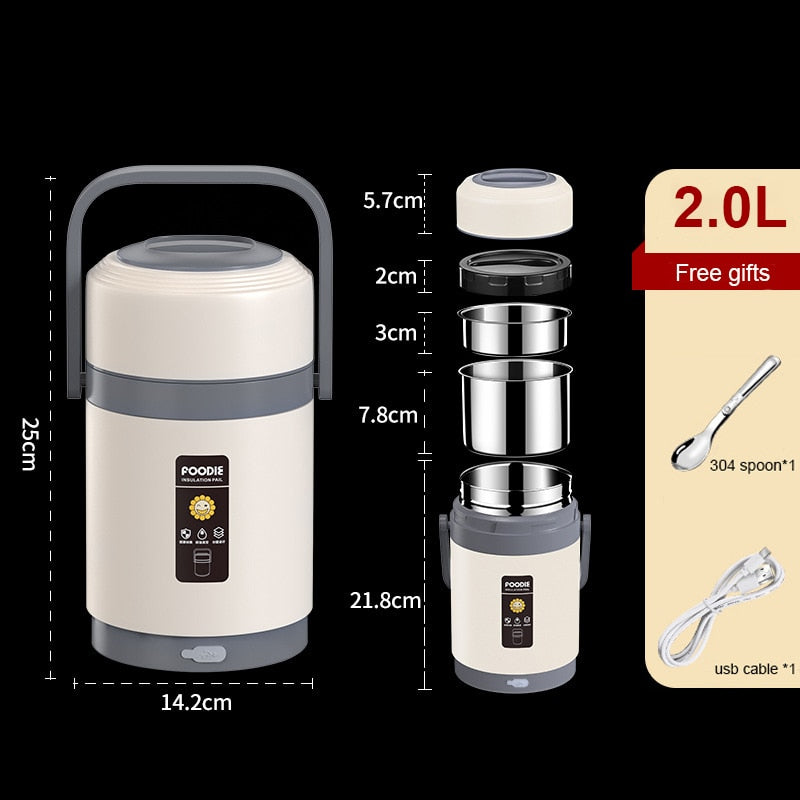 BowLift | USB Heated Lunch Box | 304 Stainless Steel, Portable Food Warmer