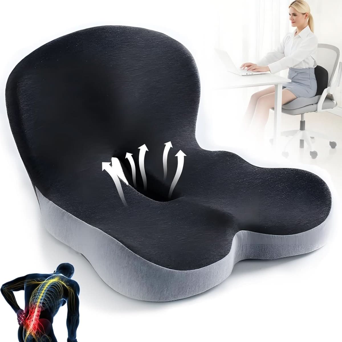 Unisex Ergonomic Memory Foam Seat Cushion for Pain Relief