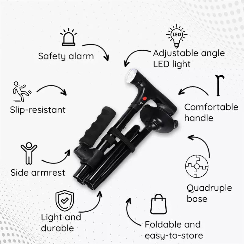 Unisex Foldable Walking Cane with LED Light & Non-Slip Base