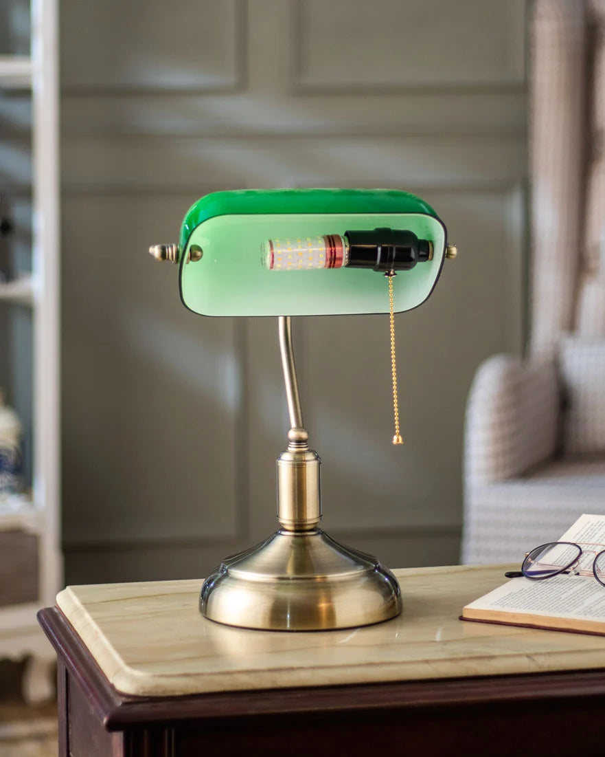 Classic Banker Lamp for office emerald glass