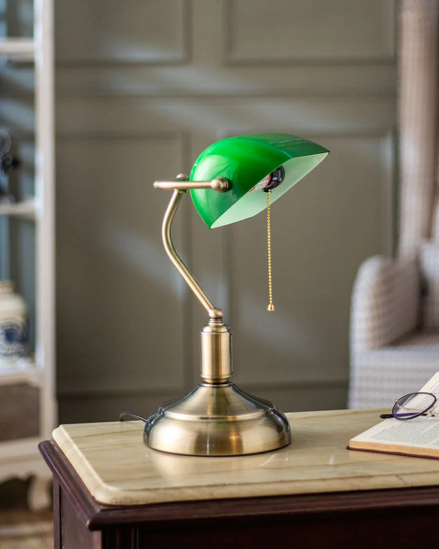 Classic Banker Lamp for office emerald glass