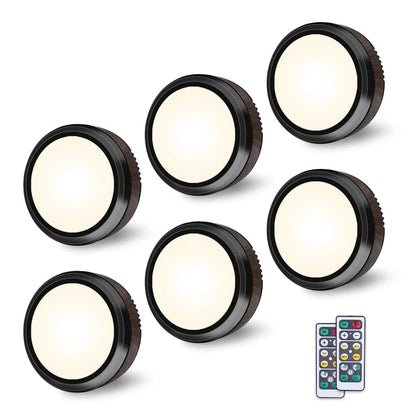 Leastyle Remote Control Led Puck Light, dimmable battery-operated Under Cabinet Light - 6 Pack Natural White