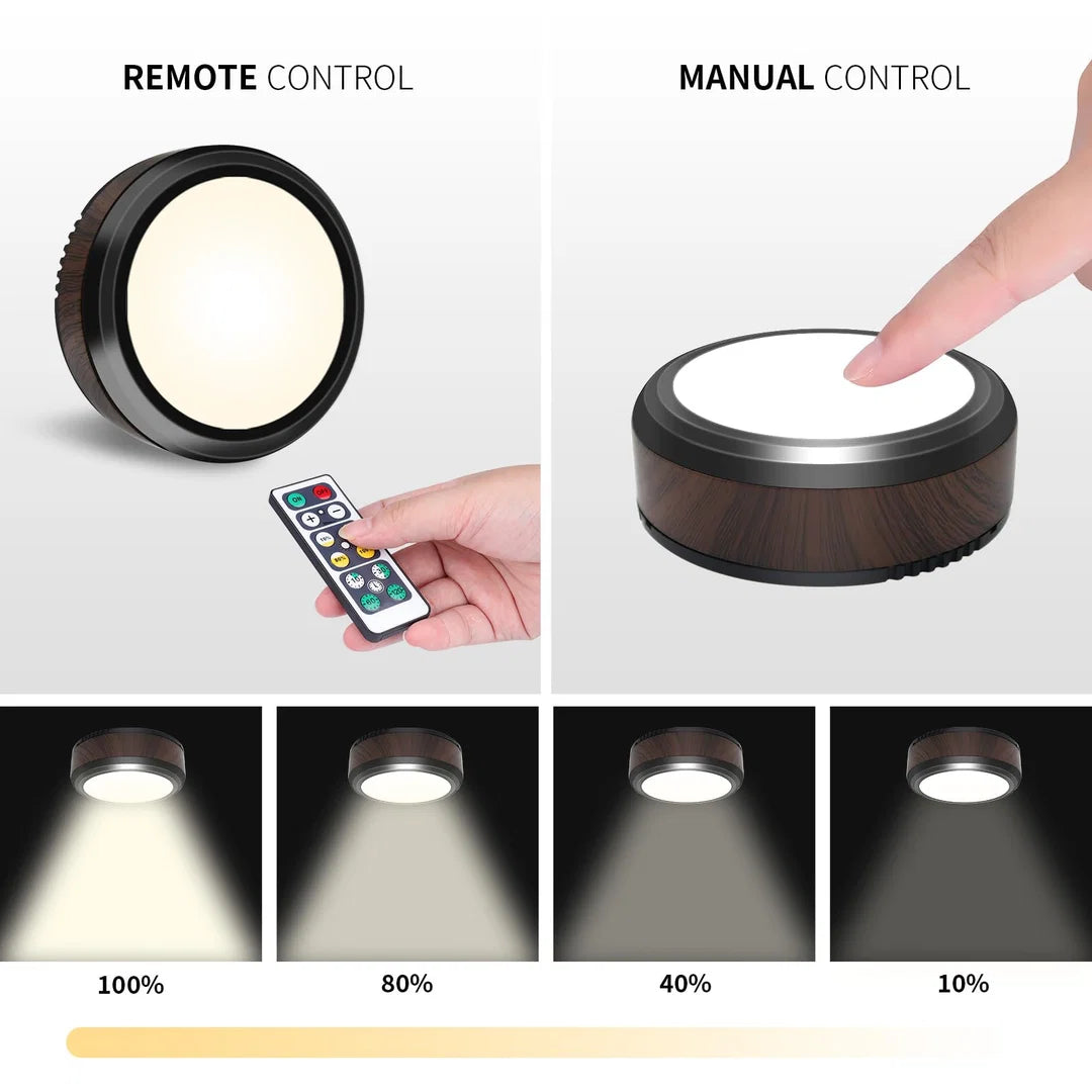 Leastyle Remote Control Led Puck Light, dimmable battery-operated Under Cabinet Light - 6 Pack Natural White