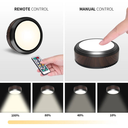 Leastyle Remote Control Led Puck Light, dimmable battery-operated Under Cabinet Light - 6 Pack Natural White