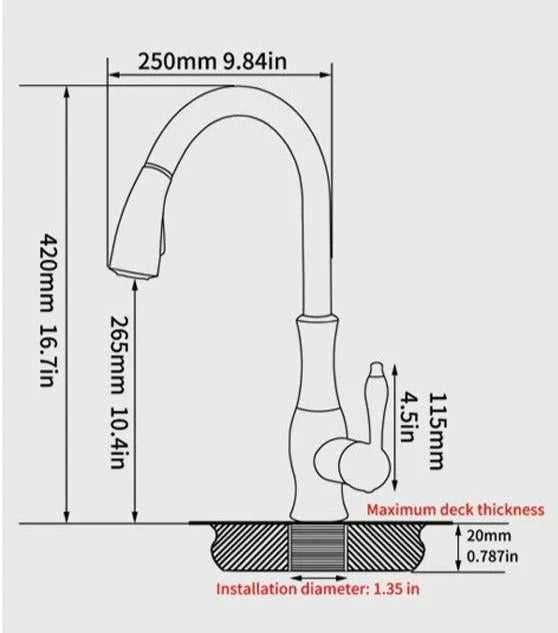 Retractable kitchen faucet in gold, black and silver