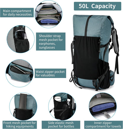 Adventure Gear | 50L Hiking Backpack with Internal Frame &amp; Lightweight Design | Durable Travel Bag for Mountain Climbing and Camping