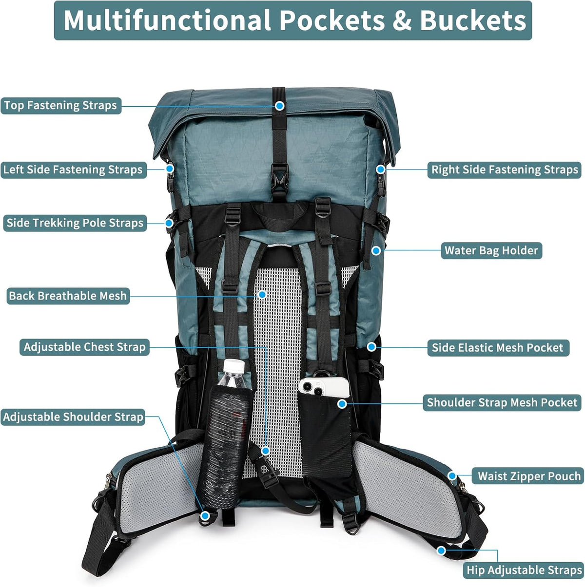 Adventure Gear | 50L Hiking Backpack with Internal Frame &amp; Lightweight Design | Durable Travel Bag for Mountain Climbing and Camping