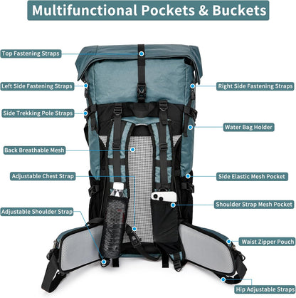 Adventure Gear | 50L Hiking Backpack with Internal Frame &amp; Lightweight Design | Durable Travel Bag for Mountain Climbing and Camping