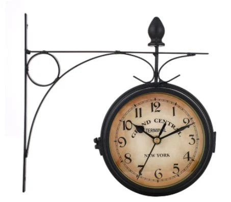 Black Double Sided Railway Outdoor Clock