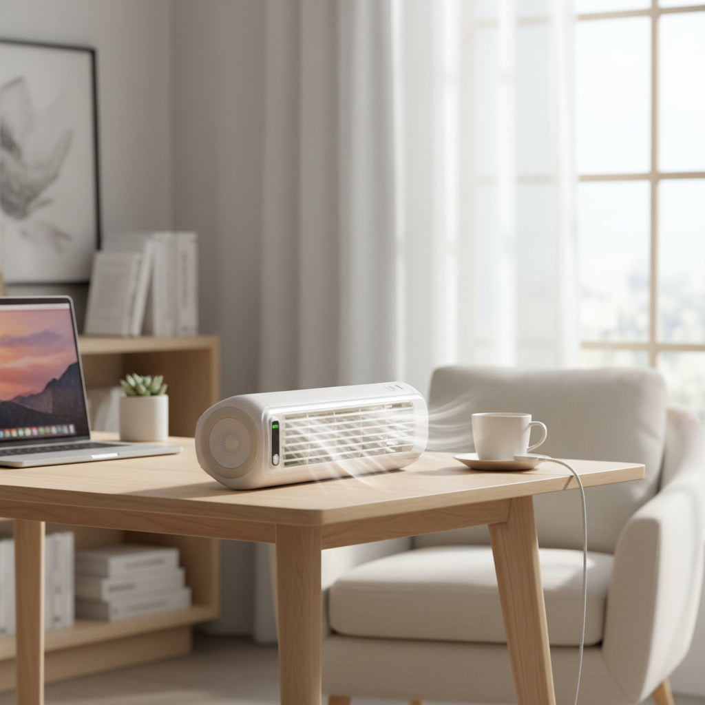 Compact Bladeless Portable Air Conditioner with Evaporative Cooling | Quiet Personal Fan for Home and Travel