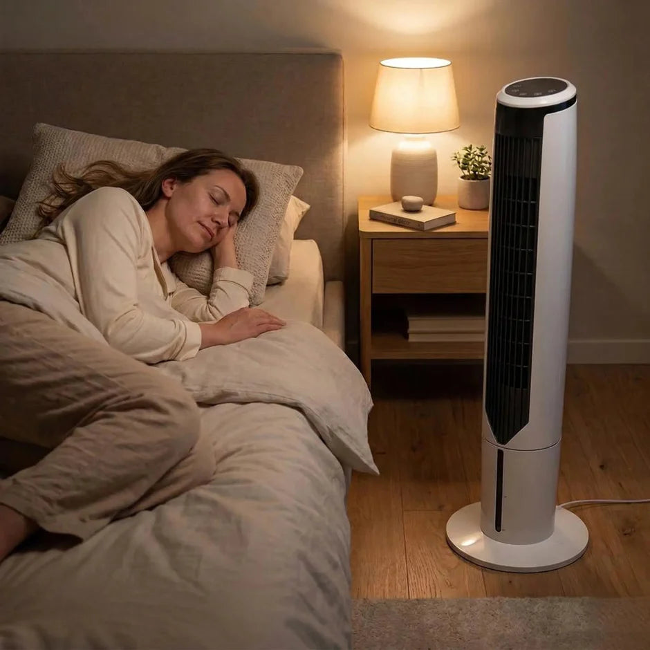 Cooling Breeze | Portable Air Cooler Tower Fan with Quiet Operation | Slim Design for Space-Saving Comfort