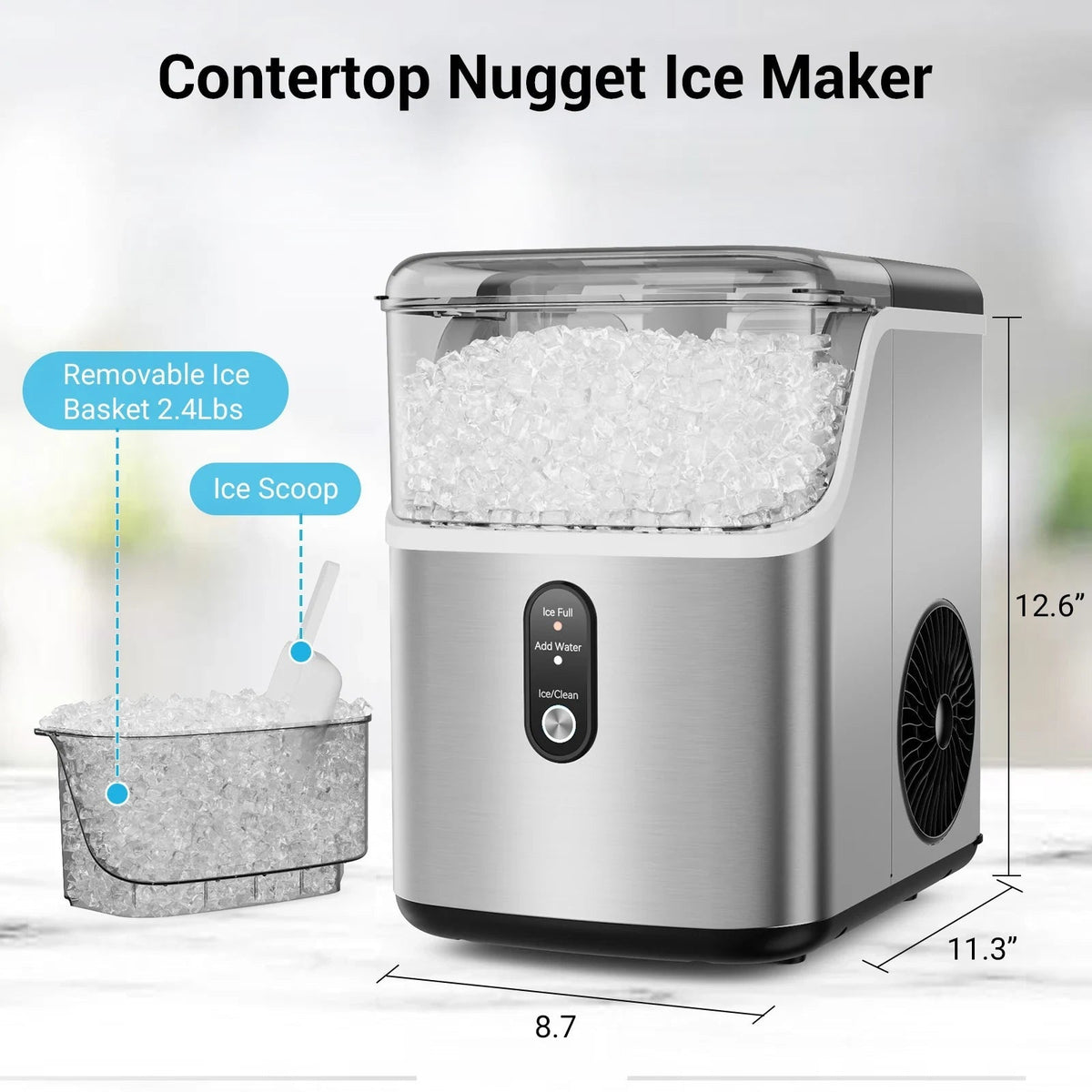 Effortless Nugget Ice Maker | Self-Cleaning Countertop Machine for Soft Chewable Ice