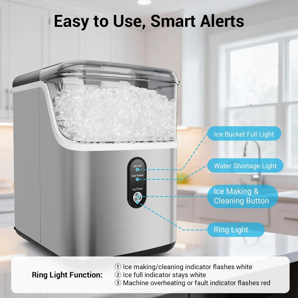 Effortless Nugget Ice Maker | Self-Cleaning Countertop Machine for Soft Chewable Ice
