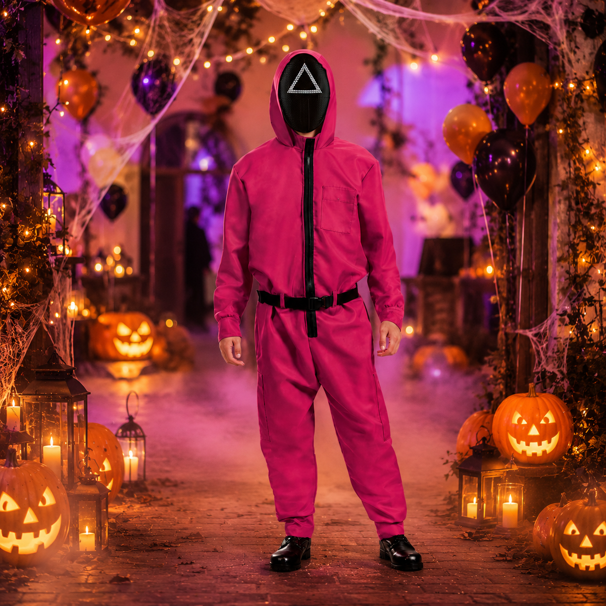 Festive Costume Collection | Halloween Jumpsuit with Mask &amp; Belt | Complete Outfit for Themed Events