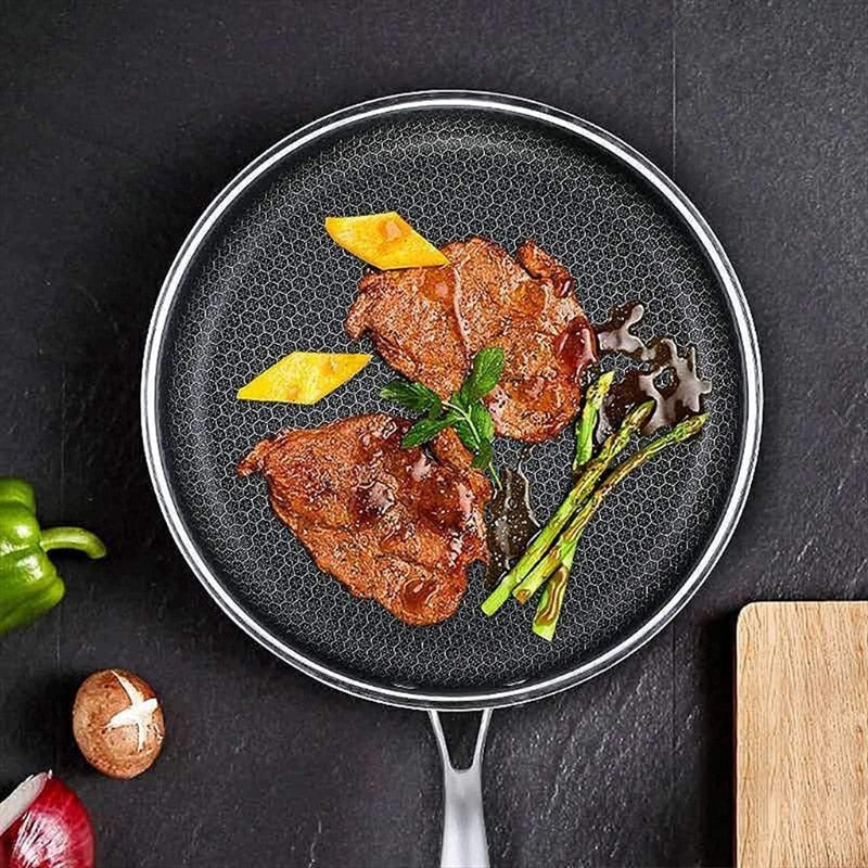 Premium Stainless Steel Frying Pan with Non-Stick Pixel Technology – Perfect for Healthy Frying 11.8" x 11.8"