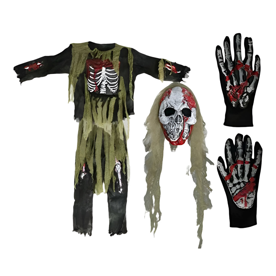 Halloween Skeleton Zombie Costume Set with Mask | Spooky Look for Kids