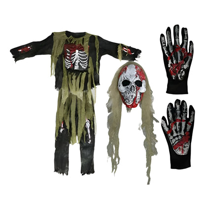 Halloween Skeleton Zombie Costume Set with Mask | Spooky Look for Kids