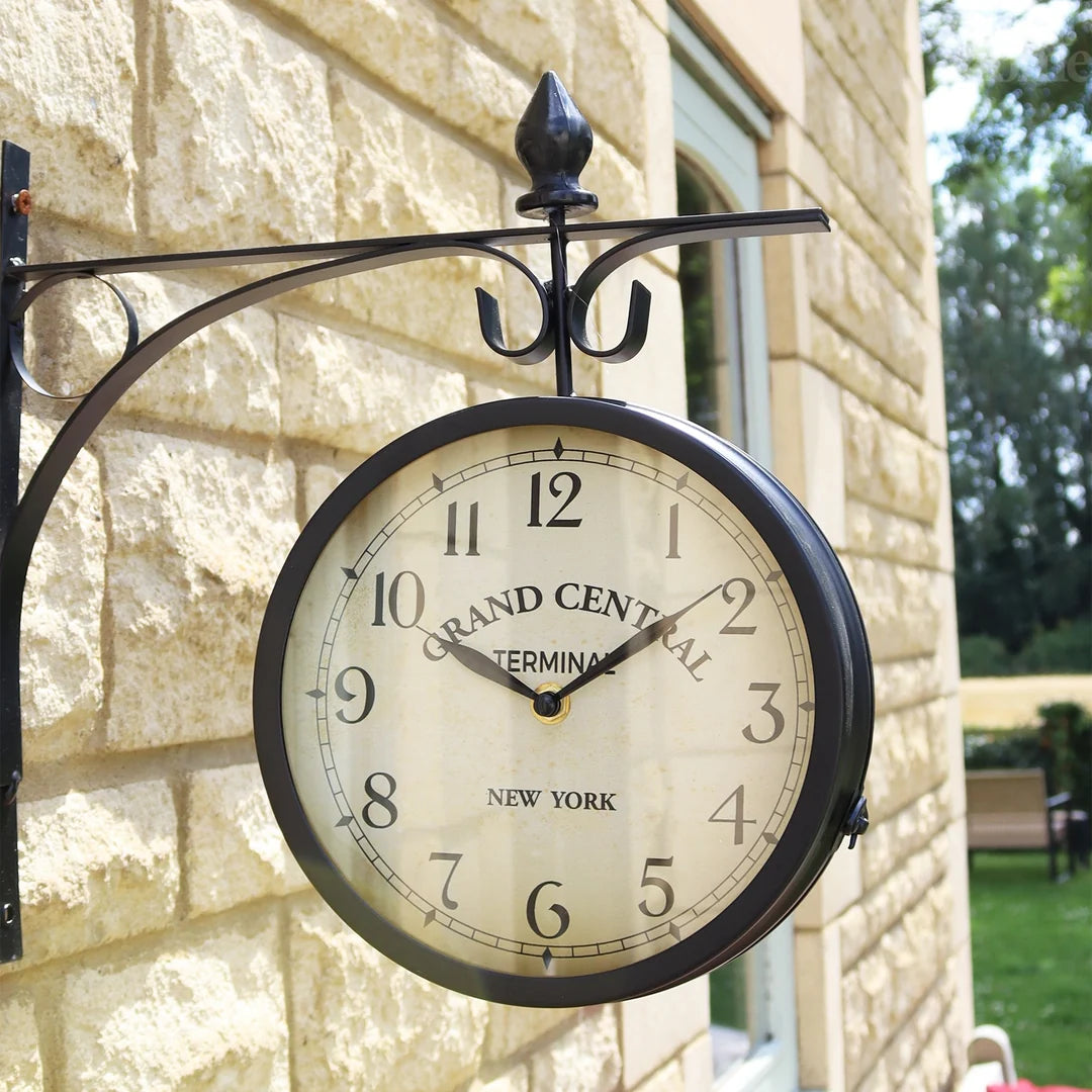 Black Double Sided Railway Outdoor Clock