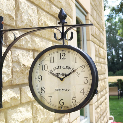 Black Double Sided Railway Outdoor Clock