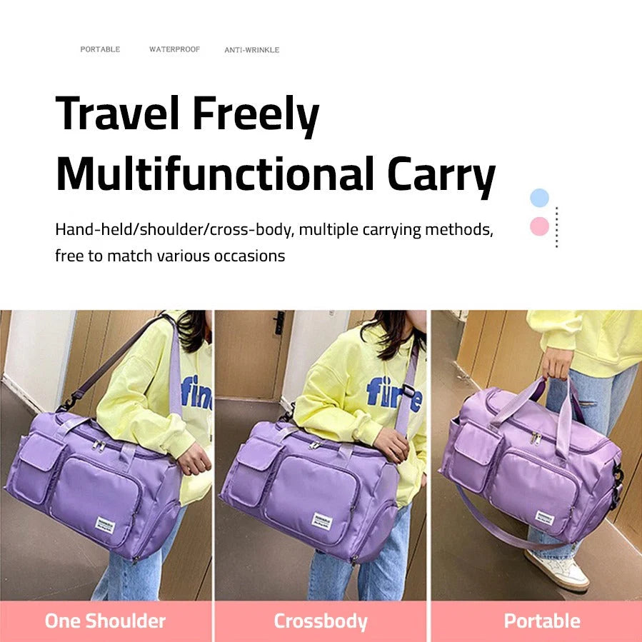 Multi-Pocket Travel Bag, Sports and Gym Duffle with Separate Shoe Compartment