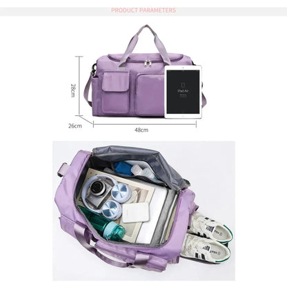 Multi-Pocket Travel Bag, Sports and Gym Duffle with Separate Shoe Compartment