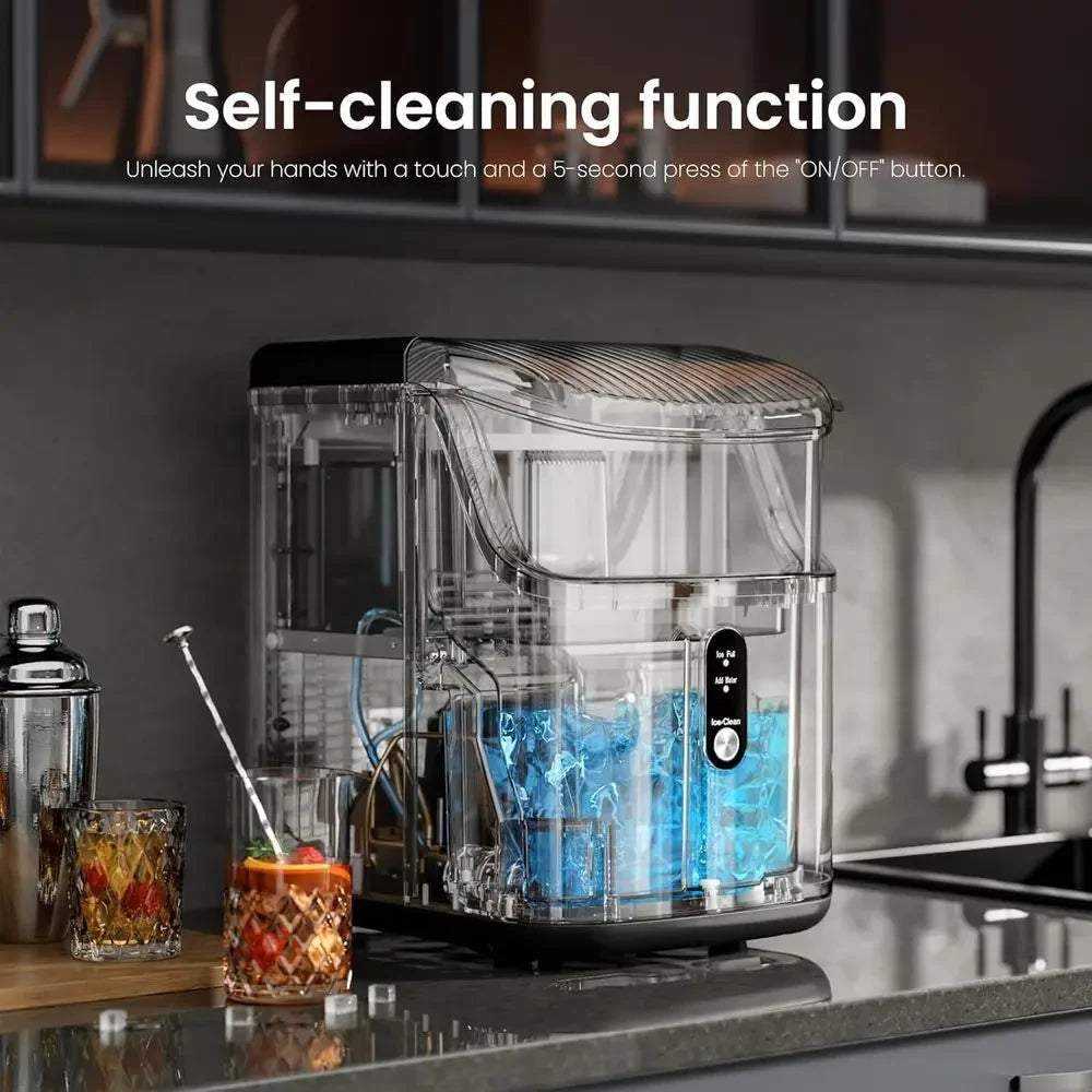Nugget Ice Maker | Portable Countertop Ice Machine with Self-Cleaning Function | Compact Design for Quick Ice Production