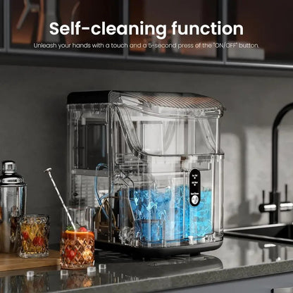 Nugget Ice Maker | Portable Countertop Ice Machine with Self-Cleaning Function | Compact Design for Quick Ice Production