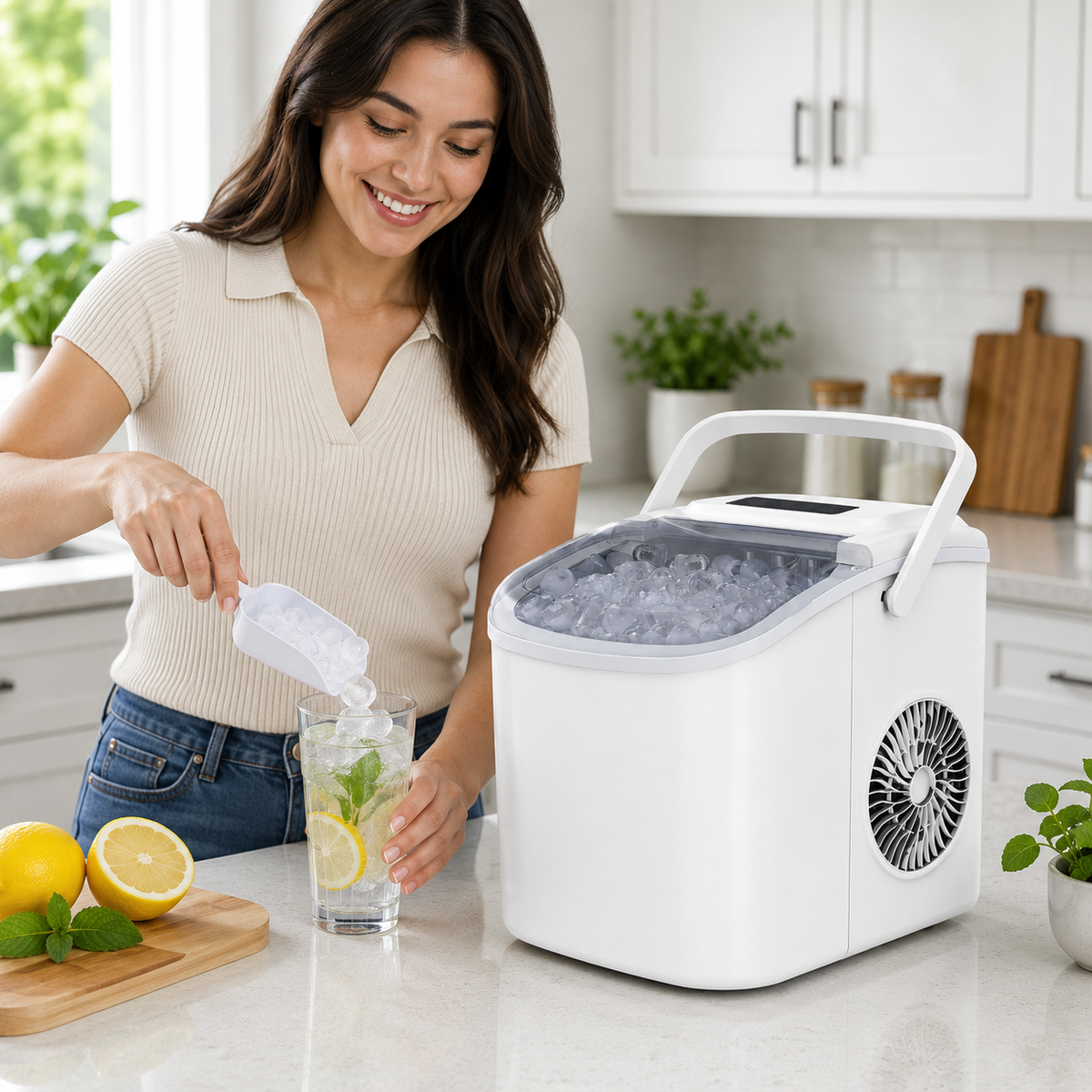 Nugget Ice Maker | Portable Countertop Ice Machine with Self-Cleaning Function | Efficient Ice Production for Home and Office