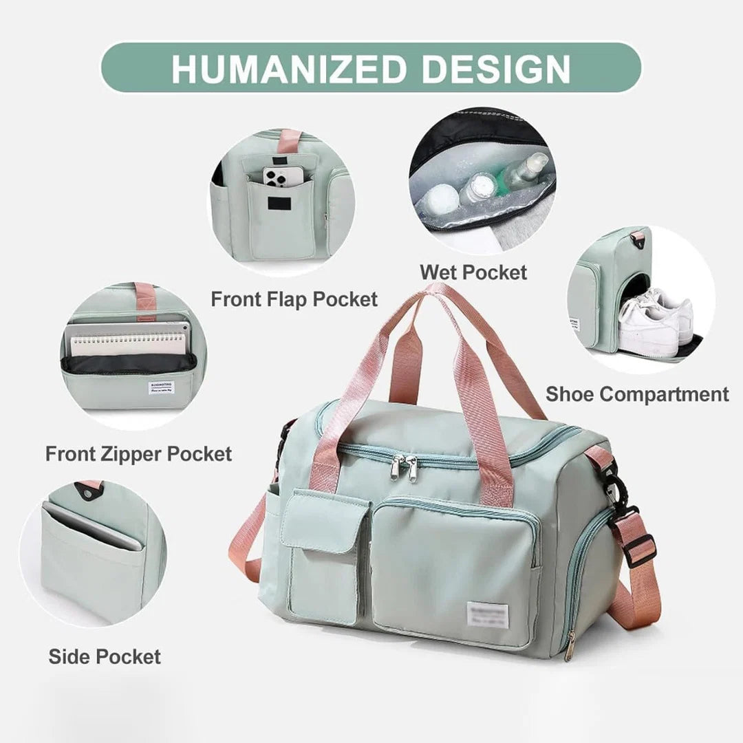 Multi-Pocket Travel Bag, Sports and Gym Duffle with Separate Shoe Compartment