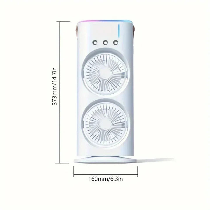 Portable Air Conditioner Fan | Dual Head Design with Mist Spray | USB Rechargeable for Personal Comfort