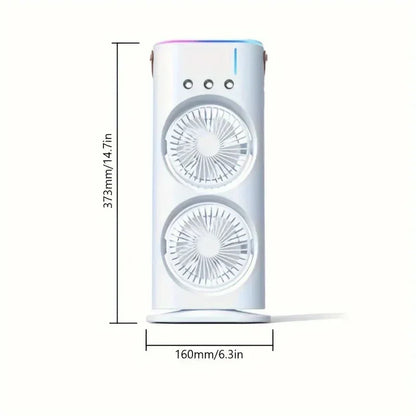 Portable Air Conditioner Fan | Dual Head Design with Mist Spray | USB Rechargeable for Personal Comfort