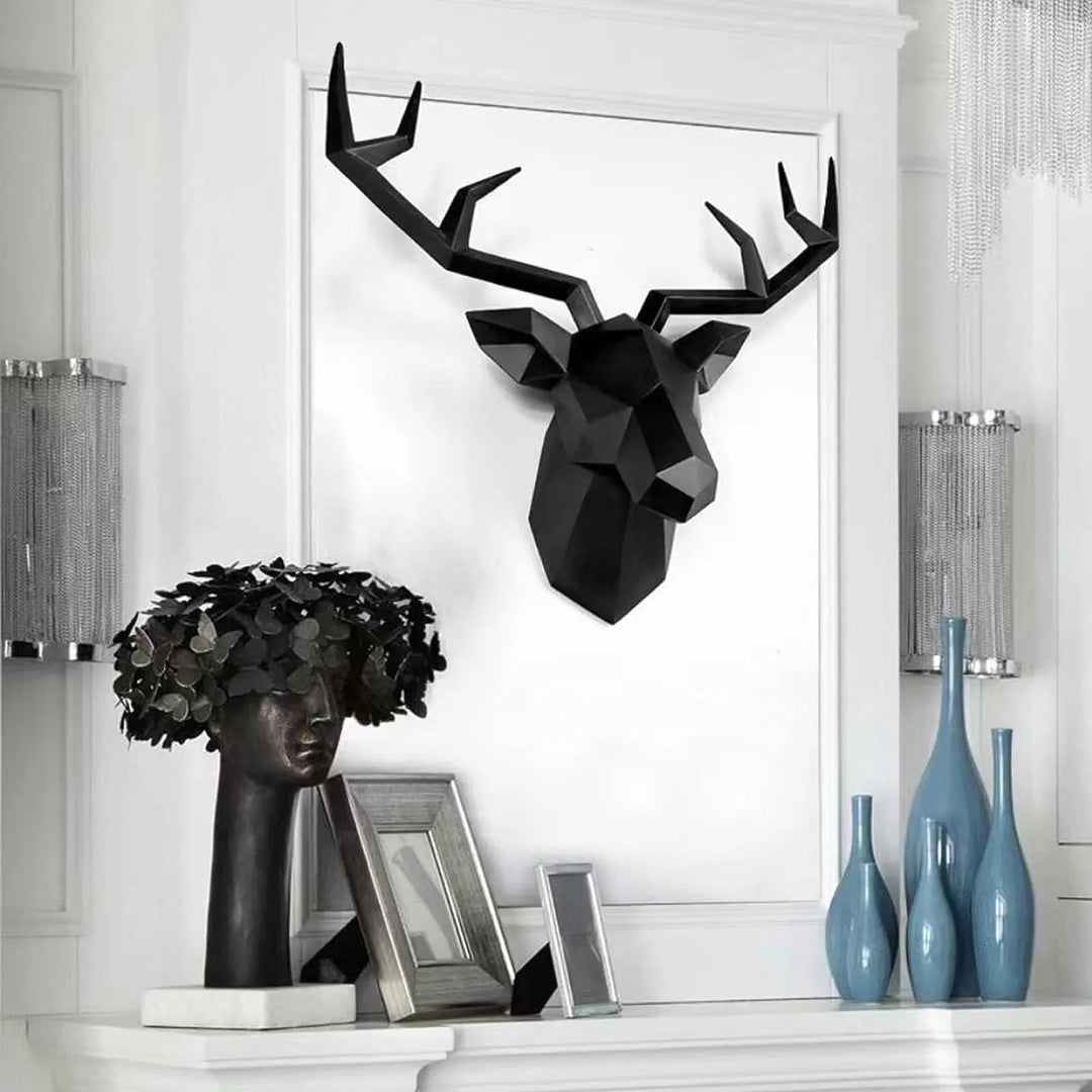 3D-Deer Head Sculpture, geometric resin, animal deer head wall decoration, modern home decor, luxurious decorative wall decor
