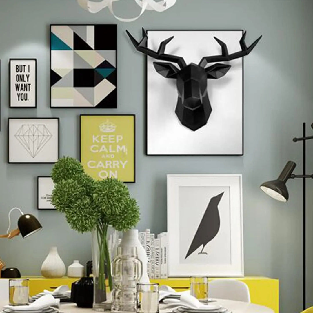 3D-Deer Head Sculpture, geometric resin, animal deer head wall decoration, modern home decor, luxurious decorative wall decor