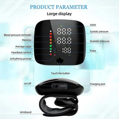 Smart Wrist Blood Pressure Monitor with Voice Alerts &amp; LCD Screen | Portable Health Tracker for Accurate Readings