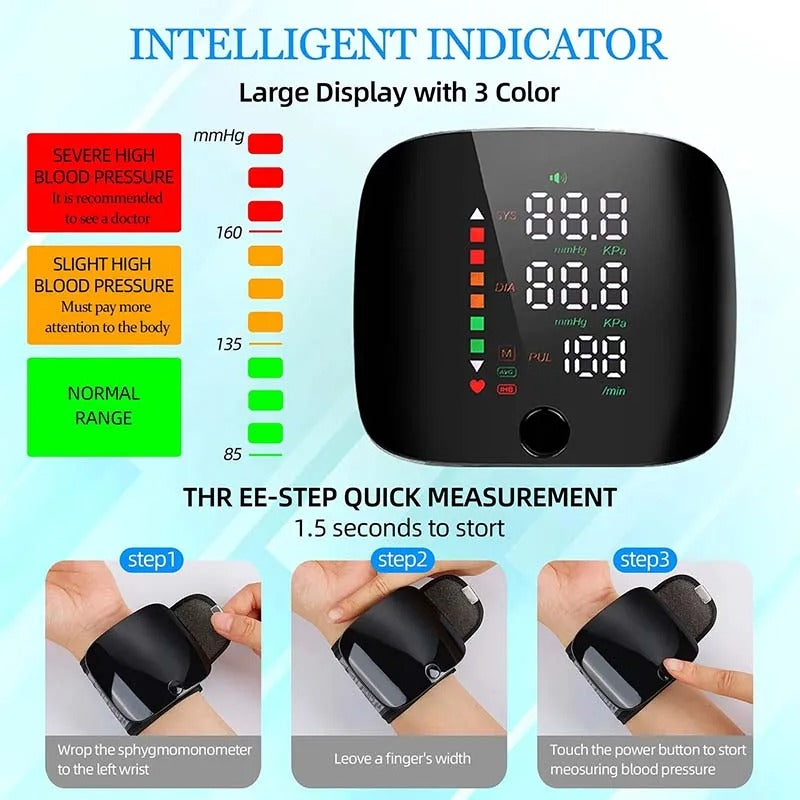 Smart Wrist Blood Pressure Monitor with Voice Alerts &amp; LCD Screen | Portable Health Tracker for Accurate Readings