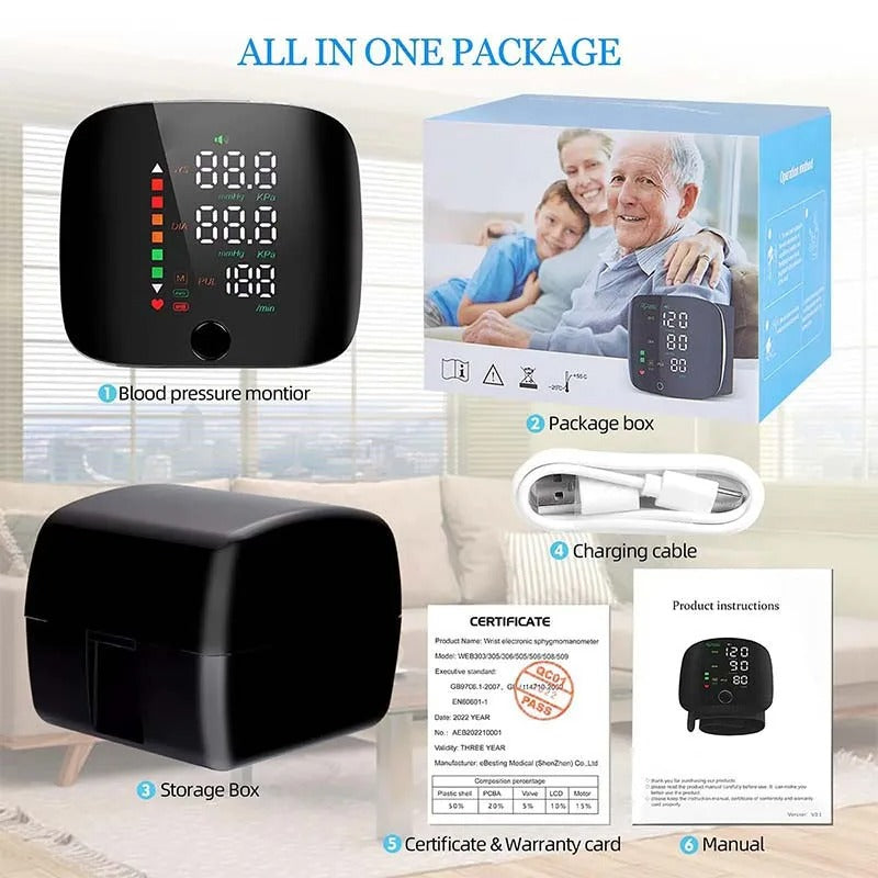 Smart Wrist Blood Pressure Monitor with Voice Alerts &amp; LCD Screen | Portable Health Tracker for Accurate Readings