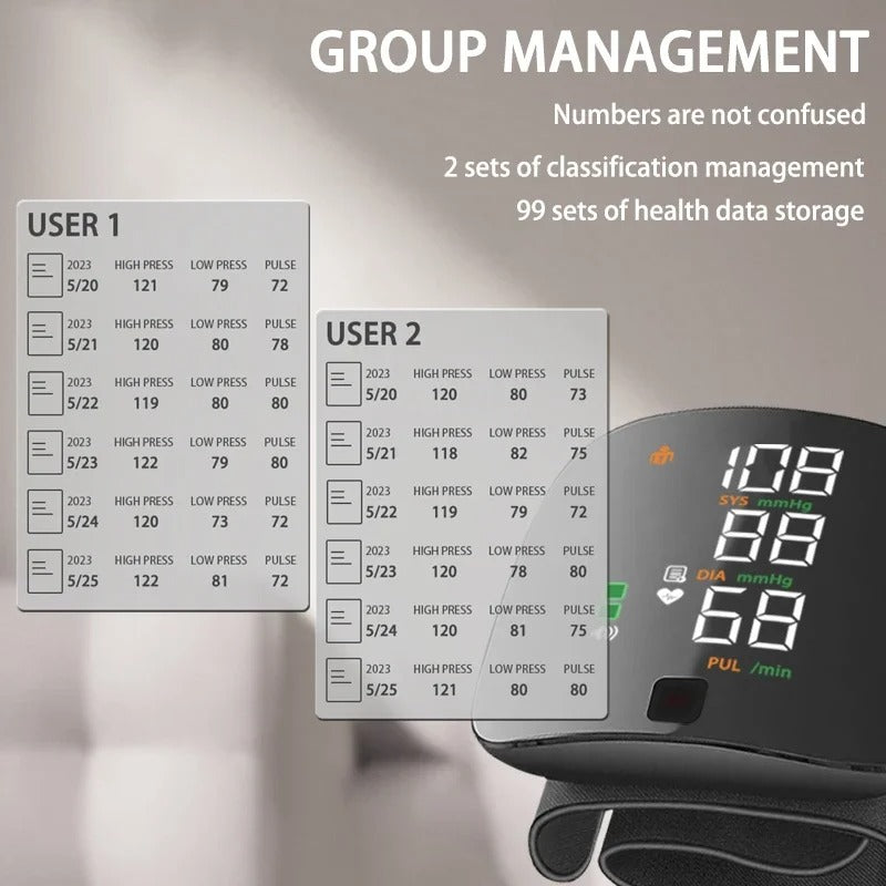 Smart Wrist Blood Pressure Monitor with Voice Alerts &amp; LCD Screen | Portable Health Tracker for Accurate Readings