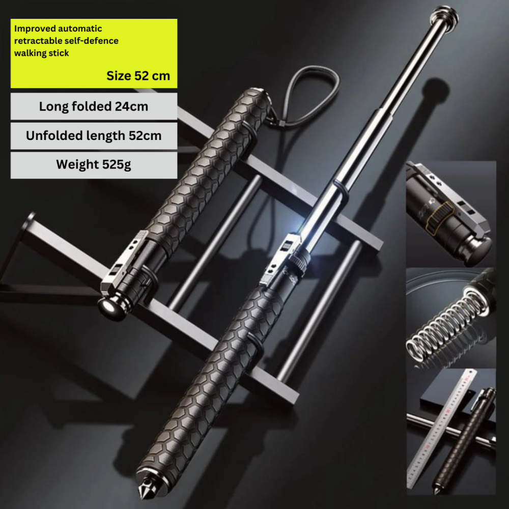 Automatic Self-Defense Walking Stick | Quick-Deploy Mechanism, Adjustable Height, Ergonomic Grip &amp; Enhanced Stability