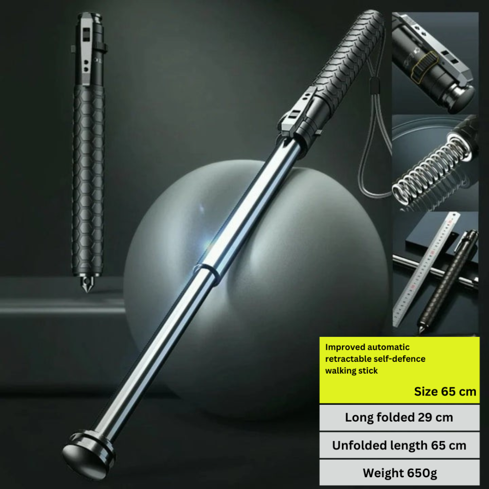 Automatic Self-Defense Walking Stick | Quick-Deploy Mechanism, Adjustable Height, Ergonomic Grip &amp; Enhanced Stability